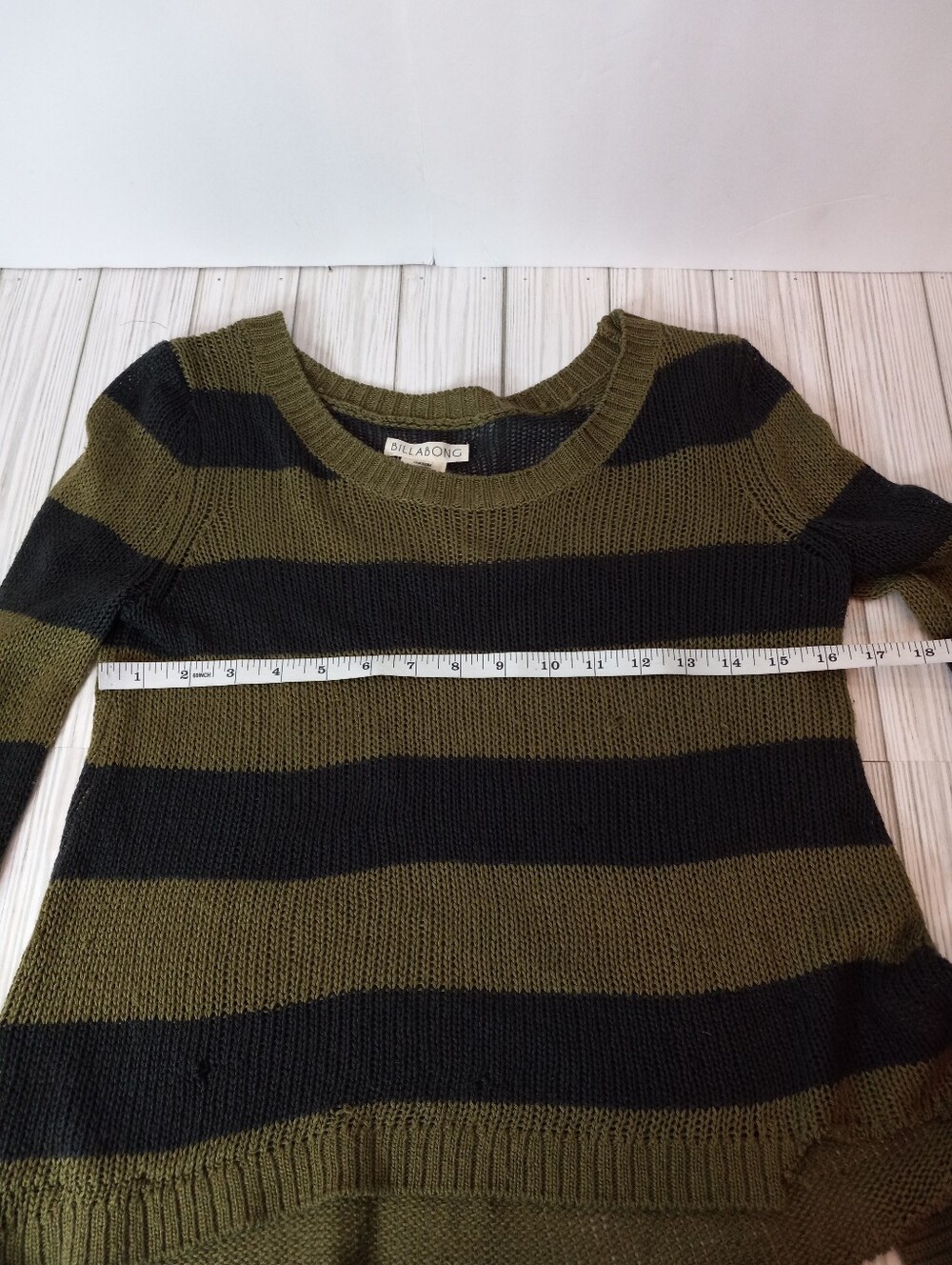 RARE Vintage Billabong Distressed Striped Black & Green Striped Grunge Sweater - Picture 8 of 9